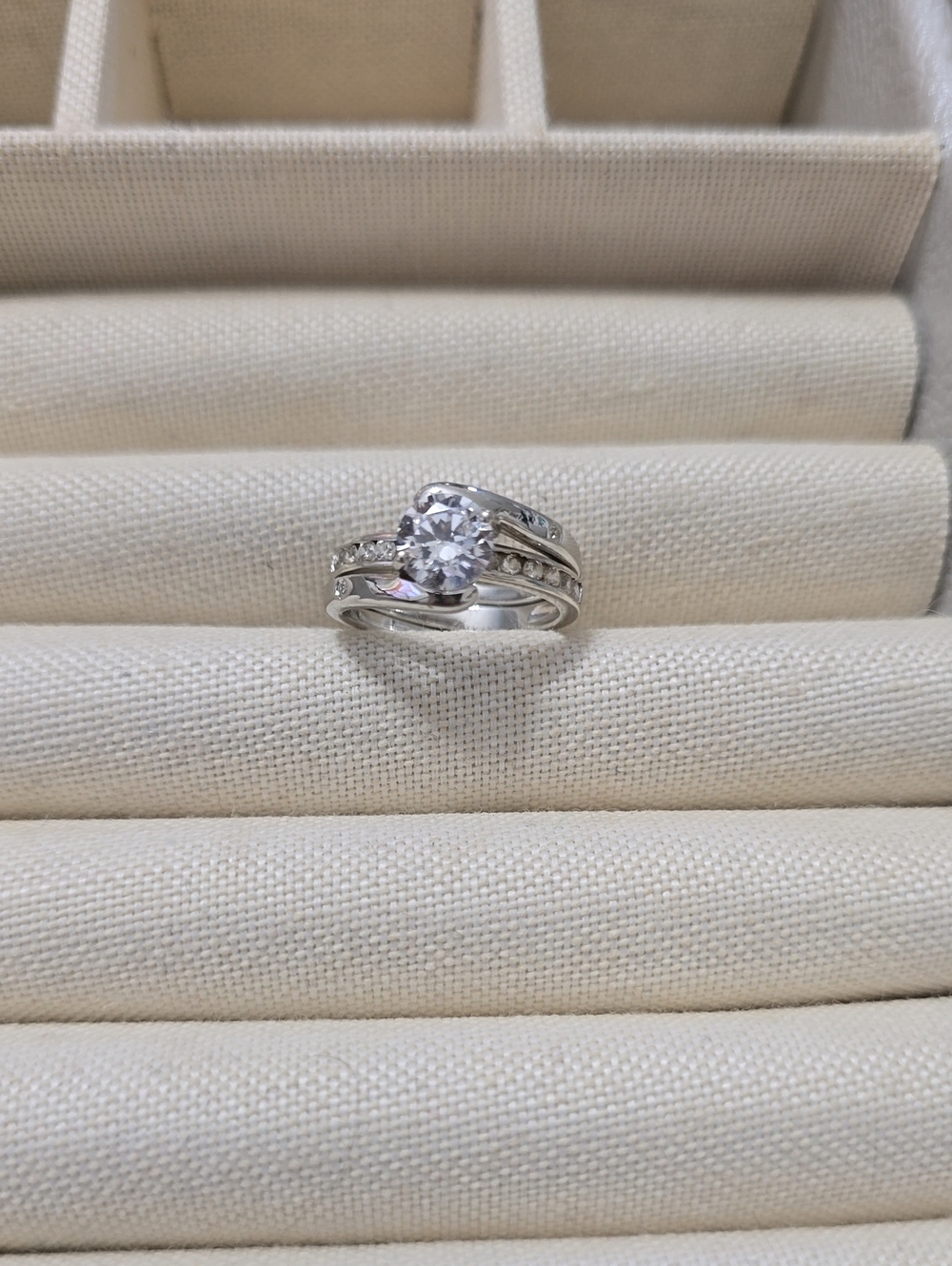 Silver Round Cubic Zirconia Bridal Ring Set